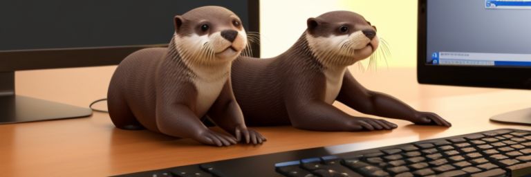 otters working at a computer